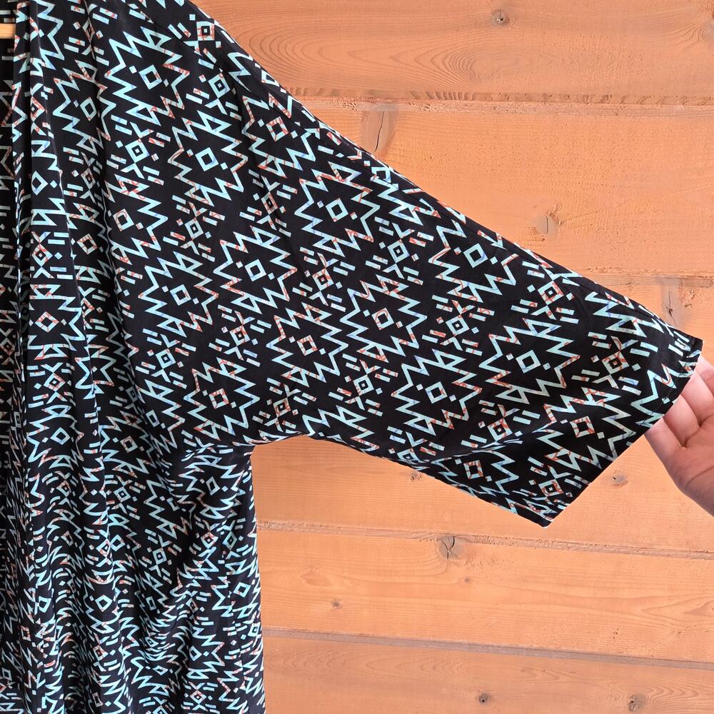 Lularoe Kimono Cardigan Southwestern Western Rodeo Cover Up Black Blue Boho L - Picture 4 of 4